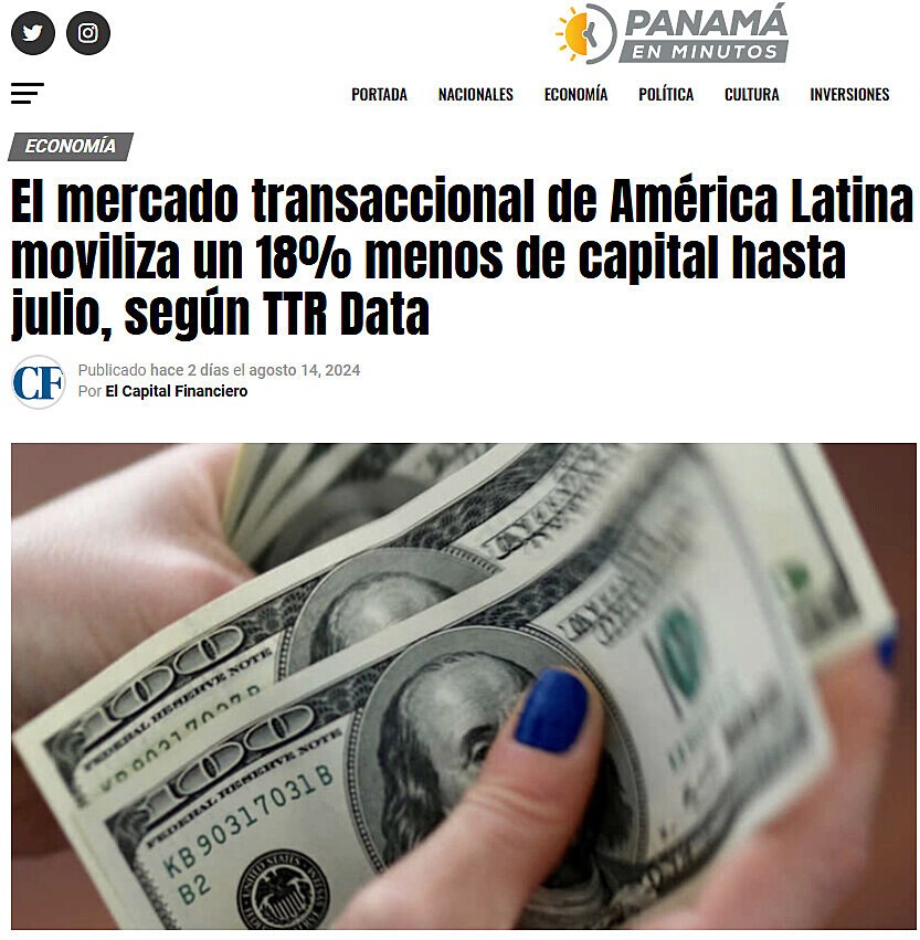 El mercado transaccional de Amrica Latina moviliza un 18% menos de capital hasta julio, segn TTR Data